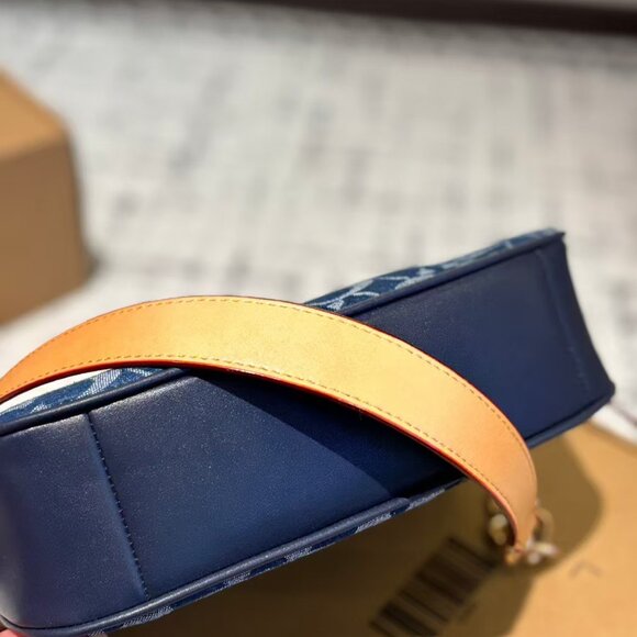 Denim Blue Shoulder Bag with Tan Strap - Picture 4 of 6